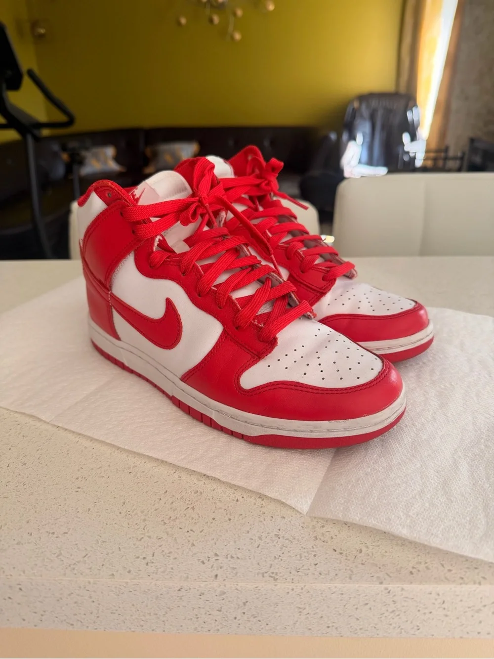 Nike Red and White High-Top Sneakers with Swoosh - Picture 3 of 9